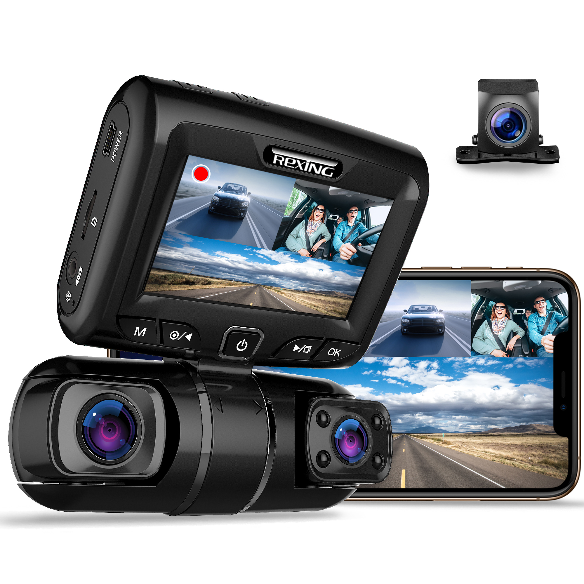 AXVOIBX 3 Channel 1080P Dash Cam Front and Rear Inside,32GB SD Card  Included Three Way Triple Car Camera,IR Night Vision Dash Camera for  Cars,Loop