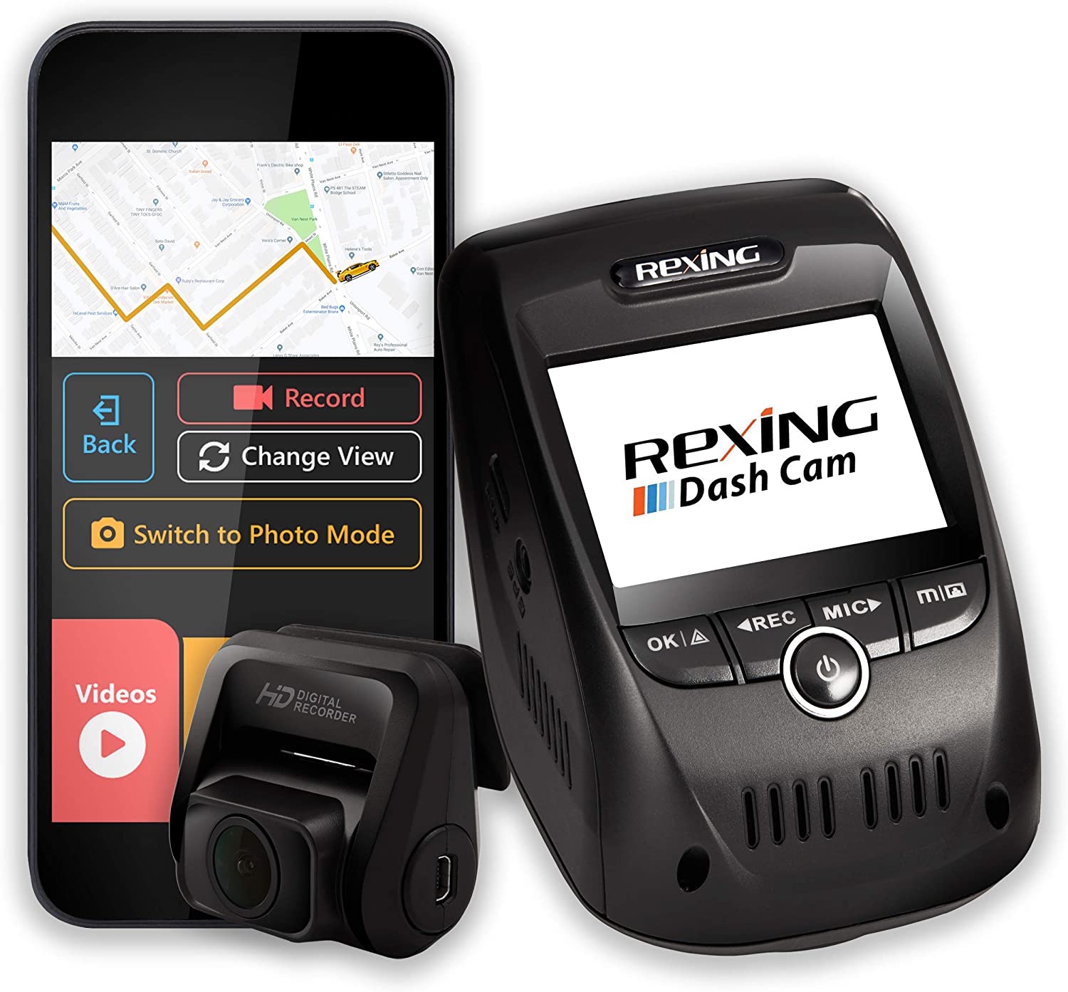 Rexing V1P Pro Dual 1080p Full HD Front and Rear Dash Cam with Wi-Fi and Built-in GPS Logger Regular