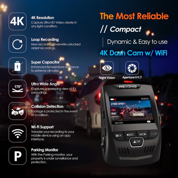 ONDASHCAM O3 4K Dash Cam with Built-in WiFi GPS, 2160P UHD Dash Camera