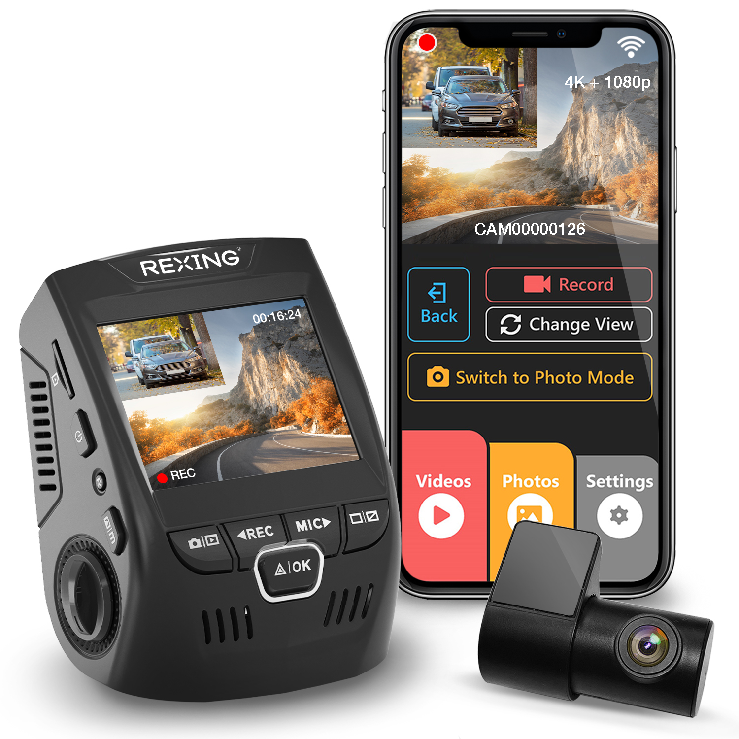 Rexing V1P 4K Dual Channel Dash Cam 4K+1080p with Wi-Fi W/ FREE 32GB memory card
