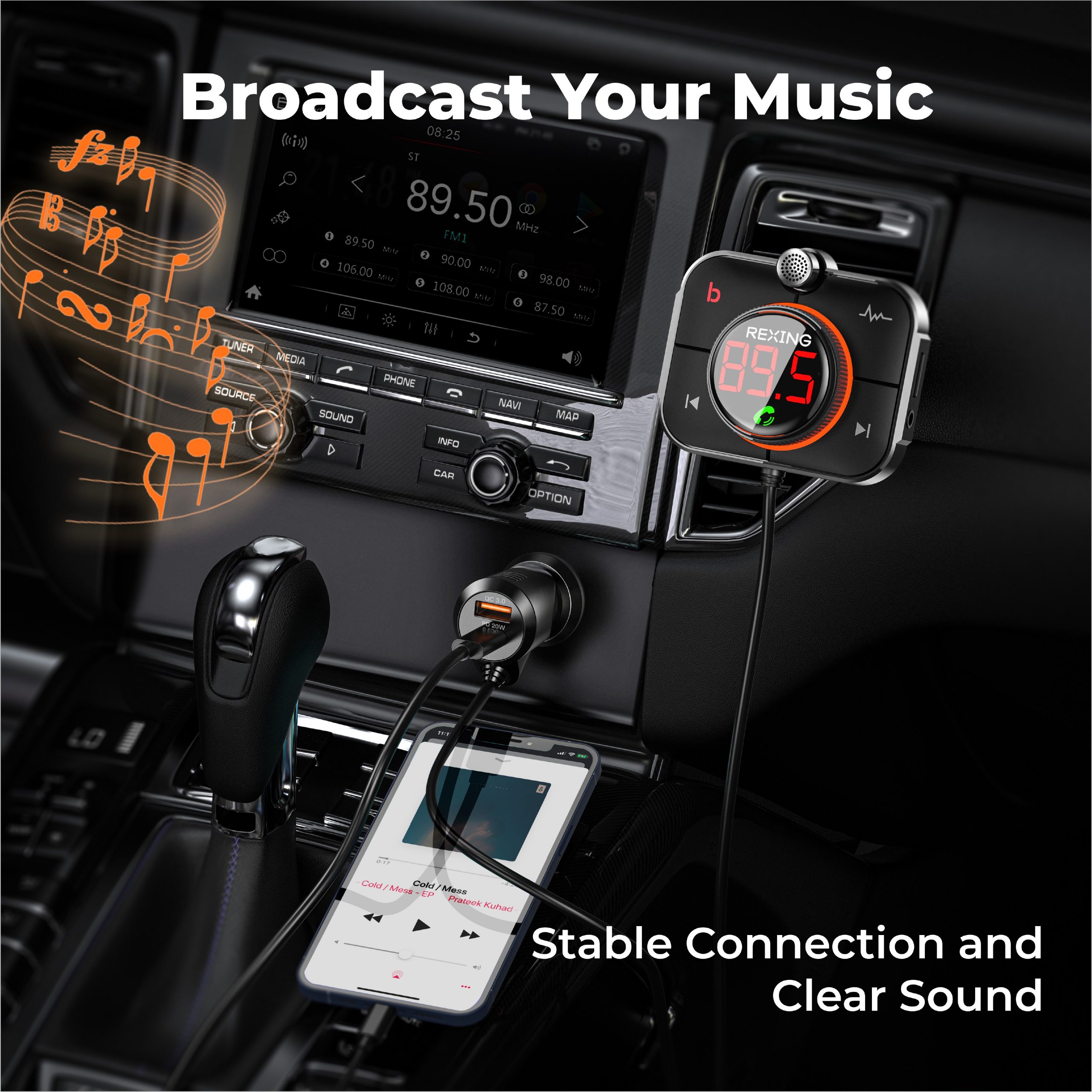 Rexing FMT2 FM Transmitter Car Charger W/Bluetooth 5.0