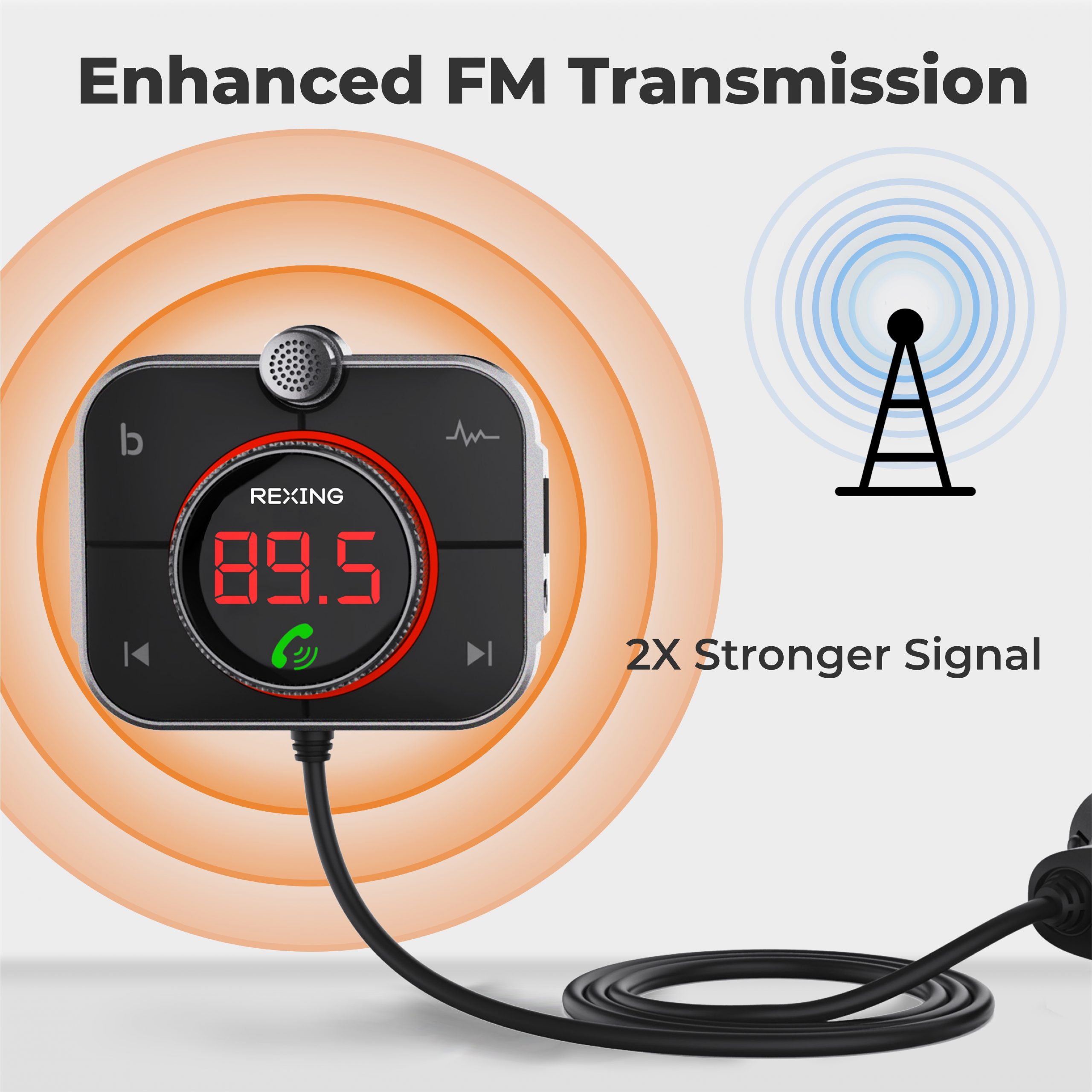 Rexing FMT2 FM Transmitter Car Charger w/Bluetooth 5.0