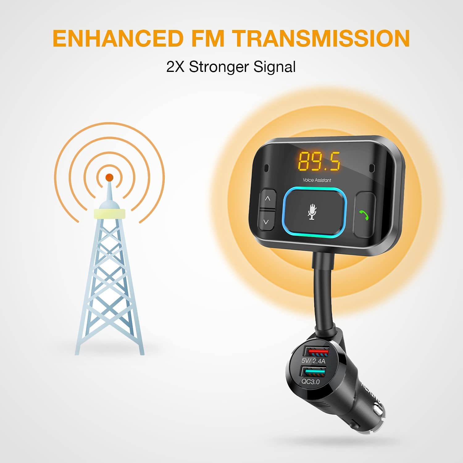 Rexing FM3 FM Transmitter Car Charger w/Bluetooth 5.0