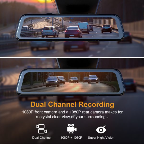 RexingUSA M2 Max - 2-Channel Mirror Dash Cam w/ 12” IPS Touch Screen, 4K + 1080p, Wi-Fi, GPS, ADAS,Loop Recording, Backup Camera, Parking Mode