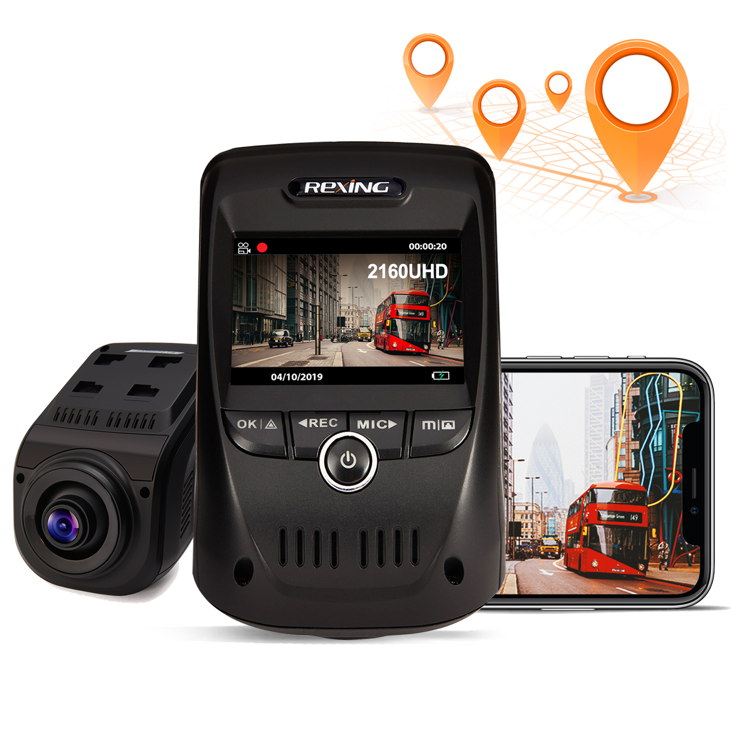 Rexing V1P 4K Dual Channel Dash Cam 4K+1080p with Wi-Fi