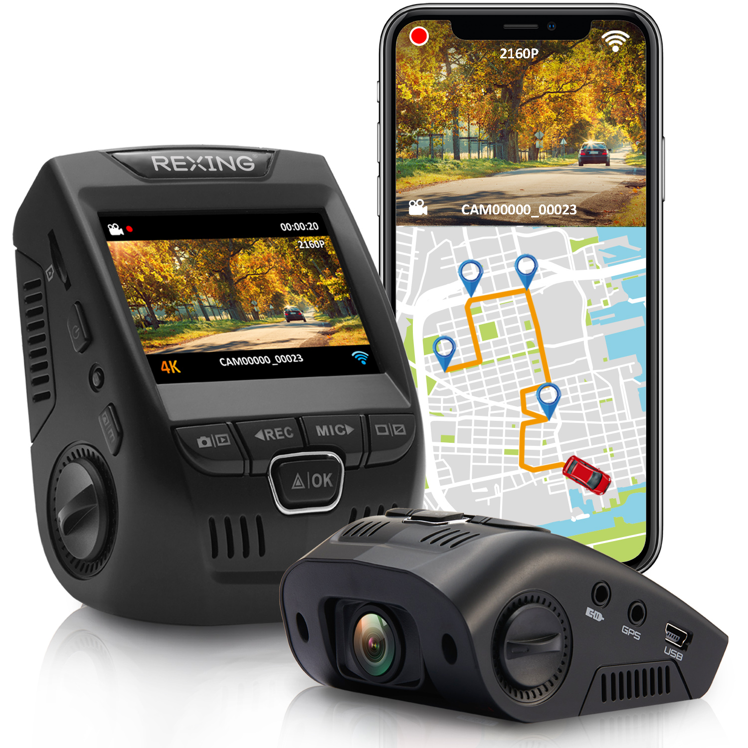 Rexing V1GW-4K Ultra HD Car Dash Cam w/ Built-in GPS Logger and Wi-Fi Regular