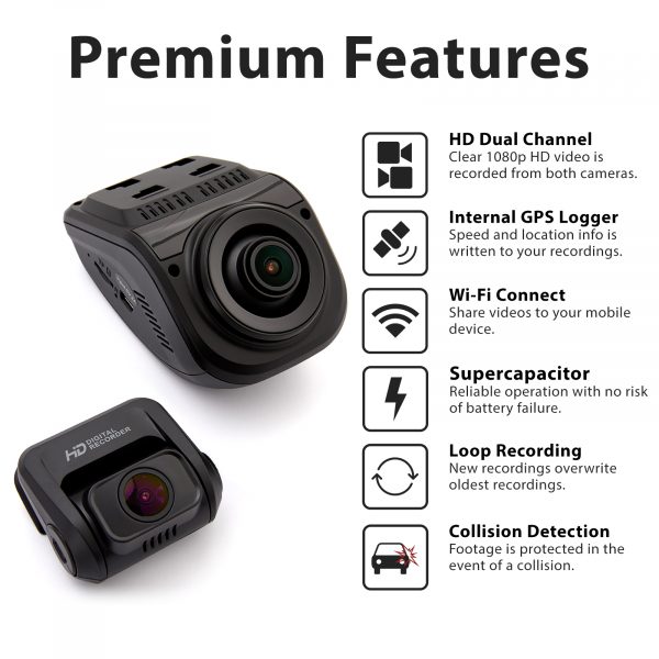 Rexing - V1P Plus 4K UHD Front and Rear Dash Cam with Wi-Fi - BLACK.