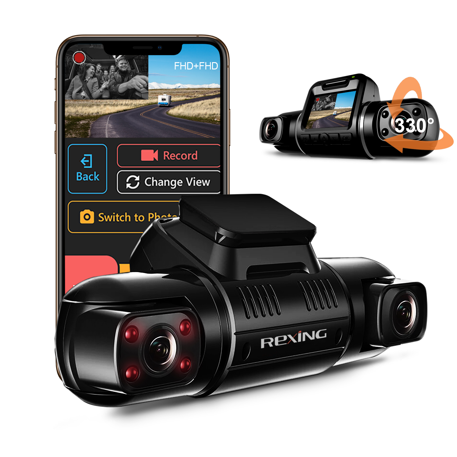 Rexing V3 Basic Dual Camera Front and Inside Cabin Full HD 1080p Dash Cam with WiFi