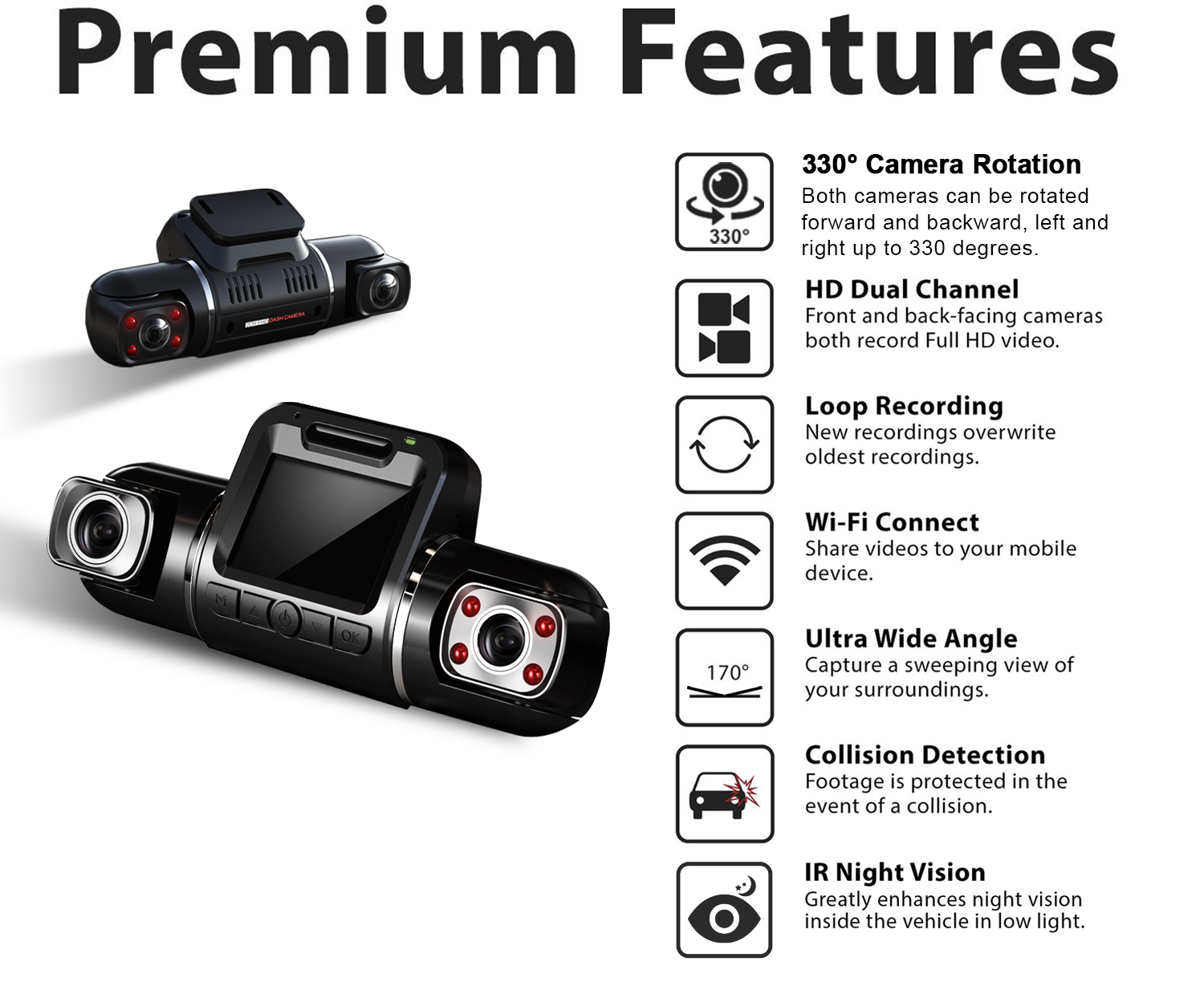 Rexing V3 Bundle Dual Camera Front and Inside Cabin Full HD 1080p with WiFi and Built-in GPS