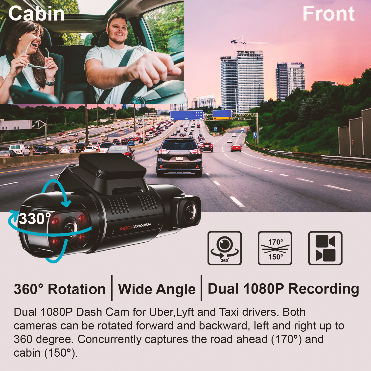 Rexing BBYV2PROAI V2 Pro 1080p 3-Channel Ai Car Dash Cam with Wi-Fi