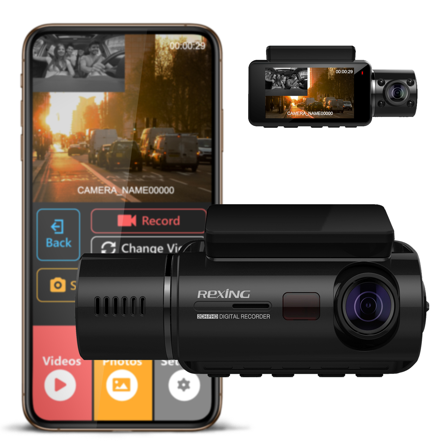 Rexing V3 Dual Camera Front and Inside Cabin Full HD 1080p with WiFi and Built-in GPS