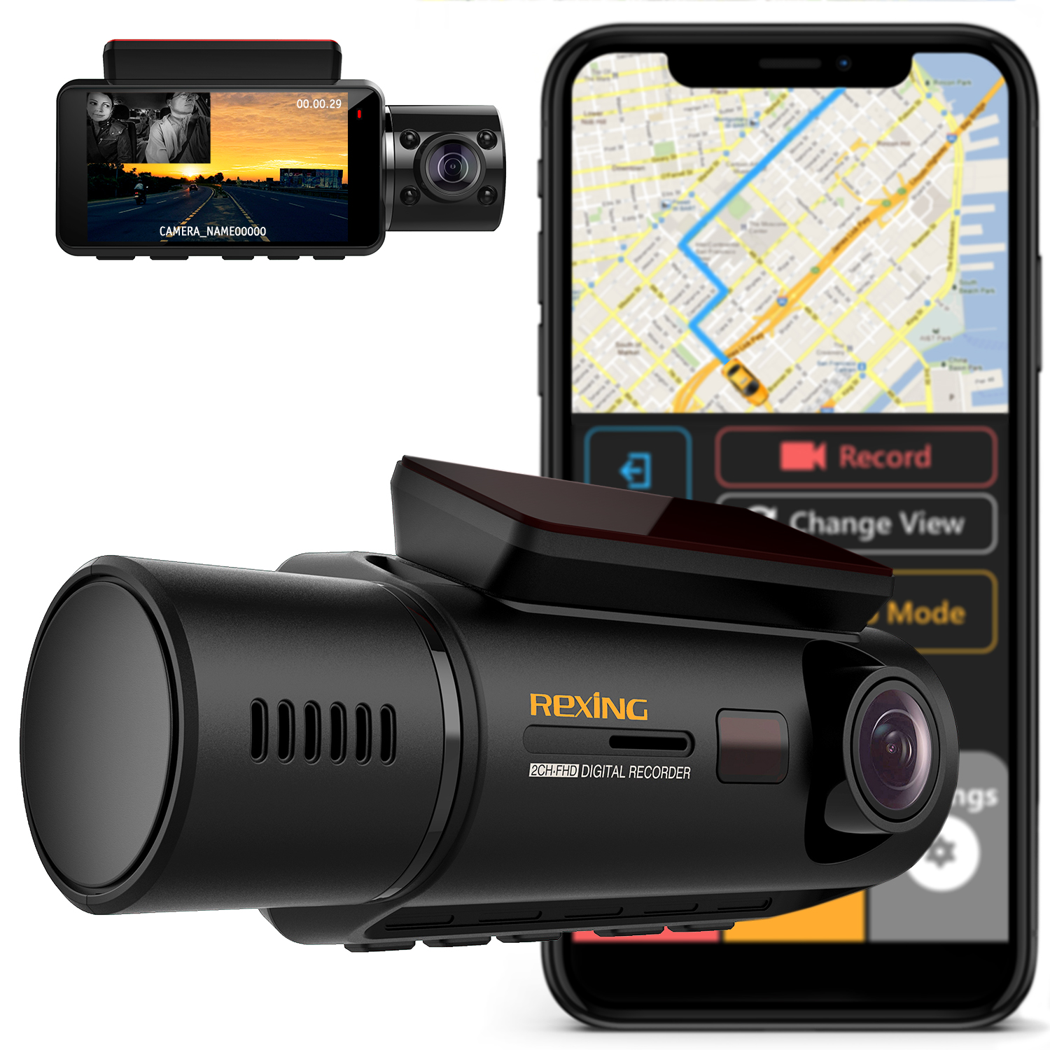 Rexing V3 Dual Camera Front and Inside Cabin Full HD 1080p with WiFi and Built-in GPS