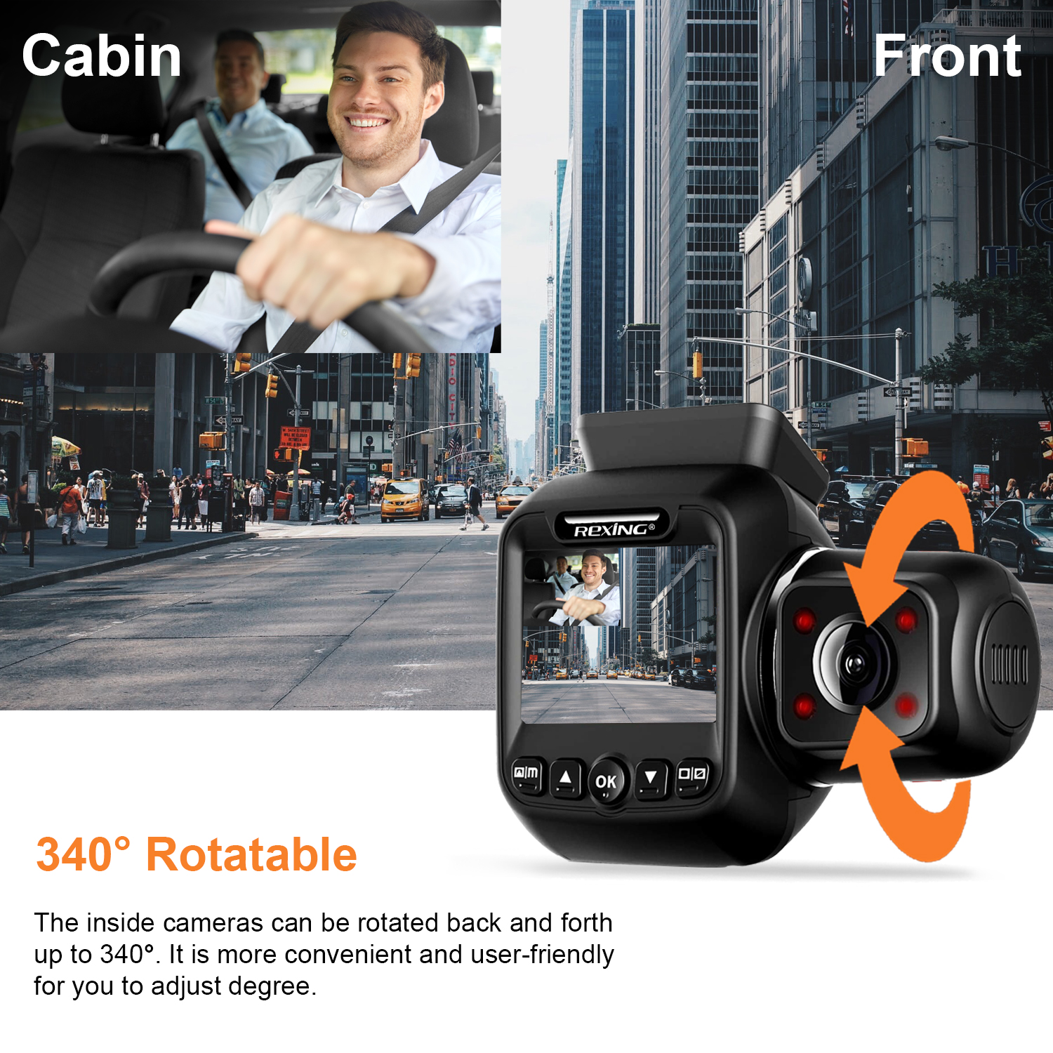 Rexing V3 Basic Dual Camera Front and Inside Cabin Full HD 1080p Dash Cam with WiFi