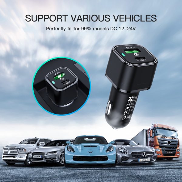 Rexing 120W Vehicle Quick Charger with 2 USB-C & 1 USB Port