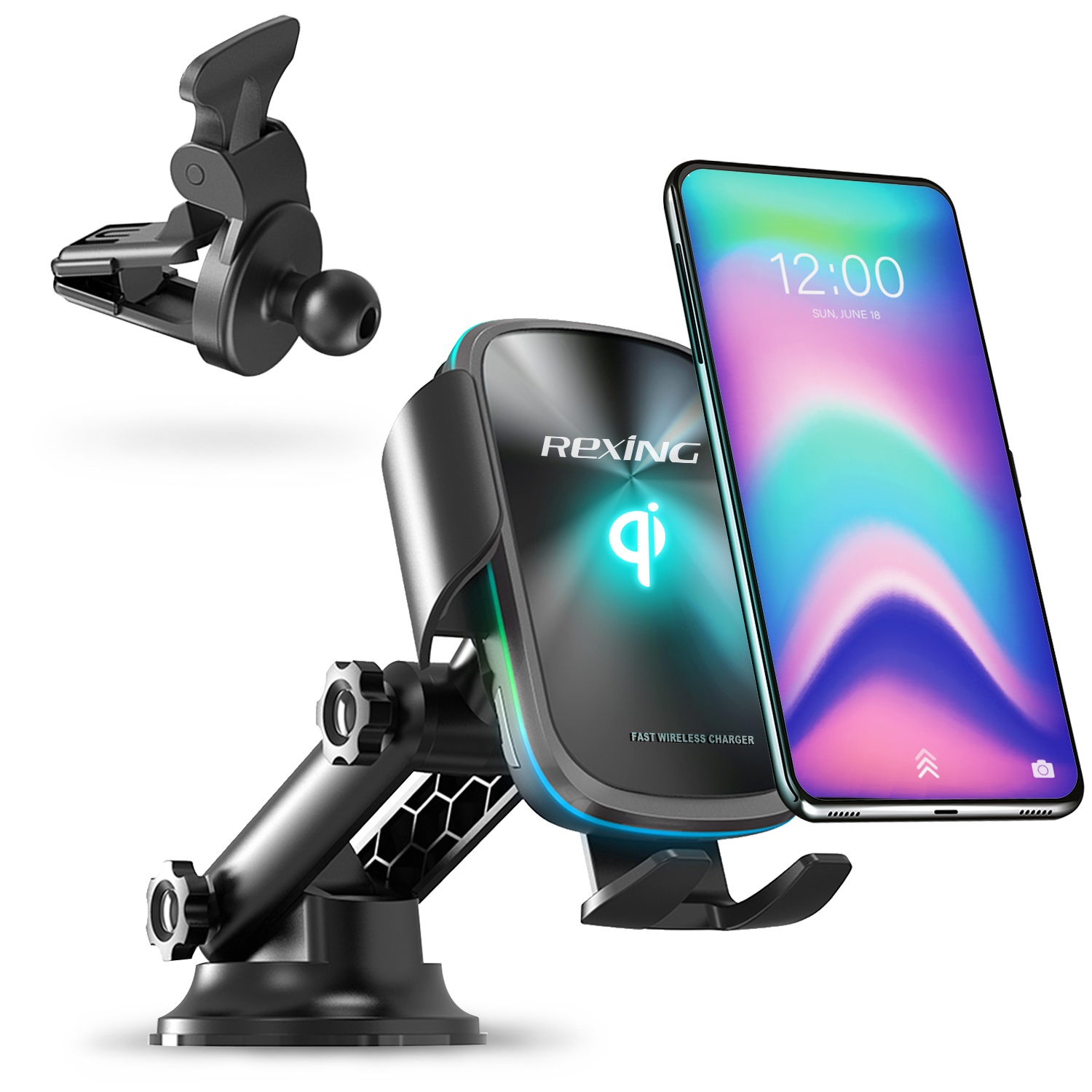 Rexing X5 Motorized Wireless 15W/7.5W Qi Charging Car Mount w/Auto Sensing  Automatic Clamping