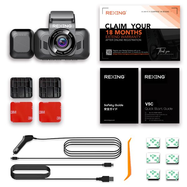 Rexing V5C 3” 4K Dual Dash Cam with Dual Band WiFi GPS with Adhesive Mount  Black BBYV5C - Best Buy