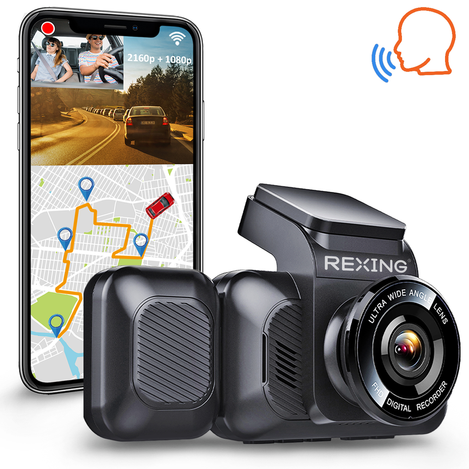 REXING Camera V5C Dash Camera Front 4K & 1080p Cabin Camera w/ Modular Capabilities, WiFi, and GPS