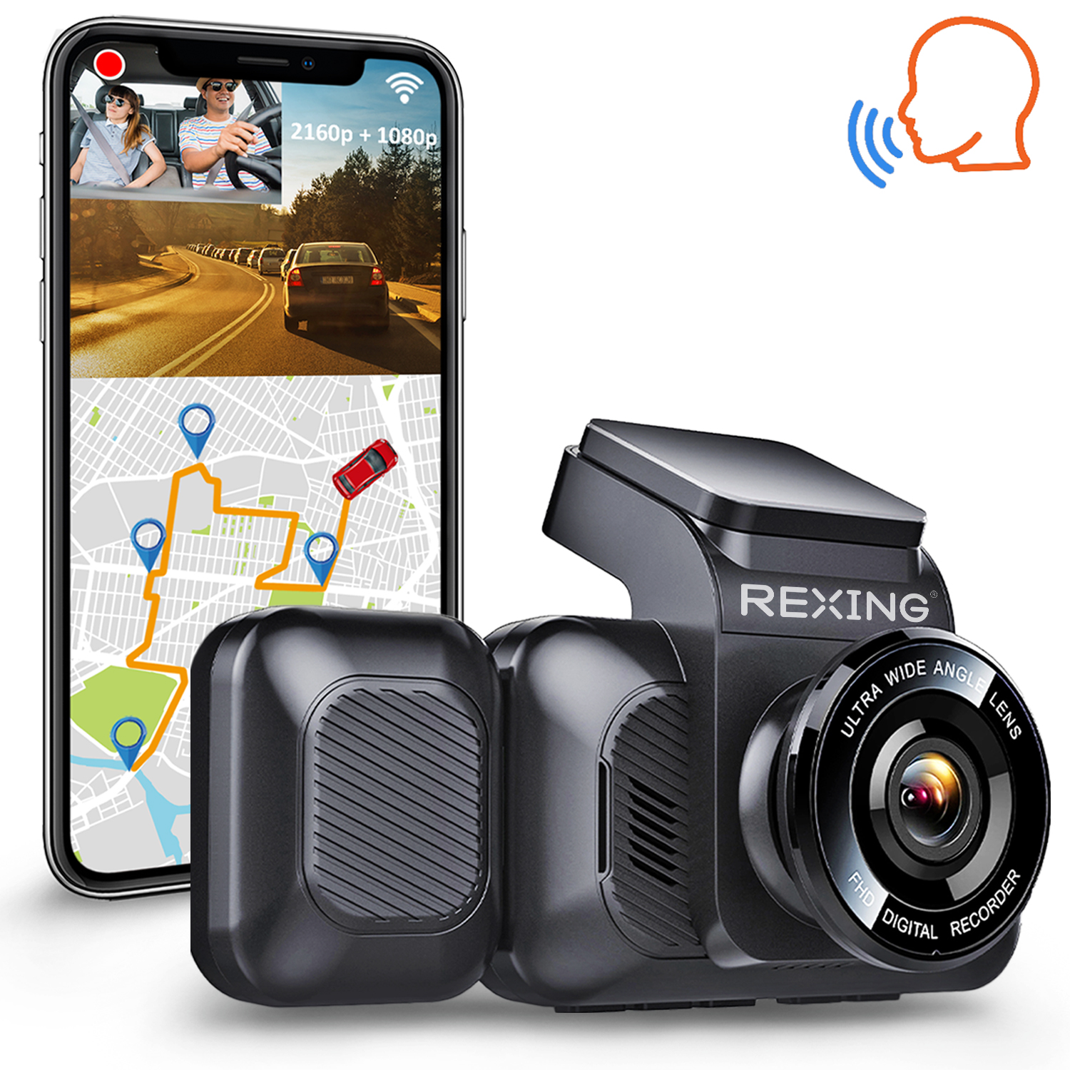 REXING V5C Basic Dash Cam Front 4K & 1080p Cabin Camera w/ Modular