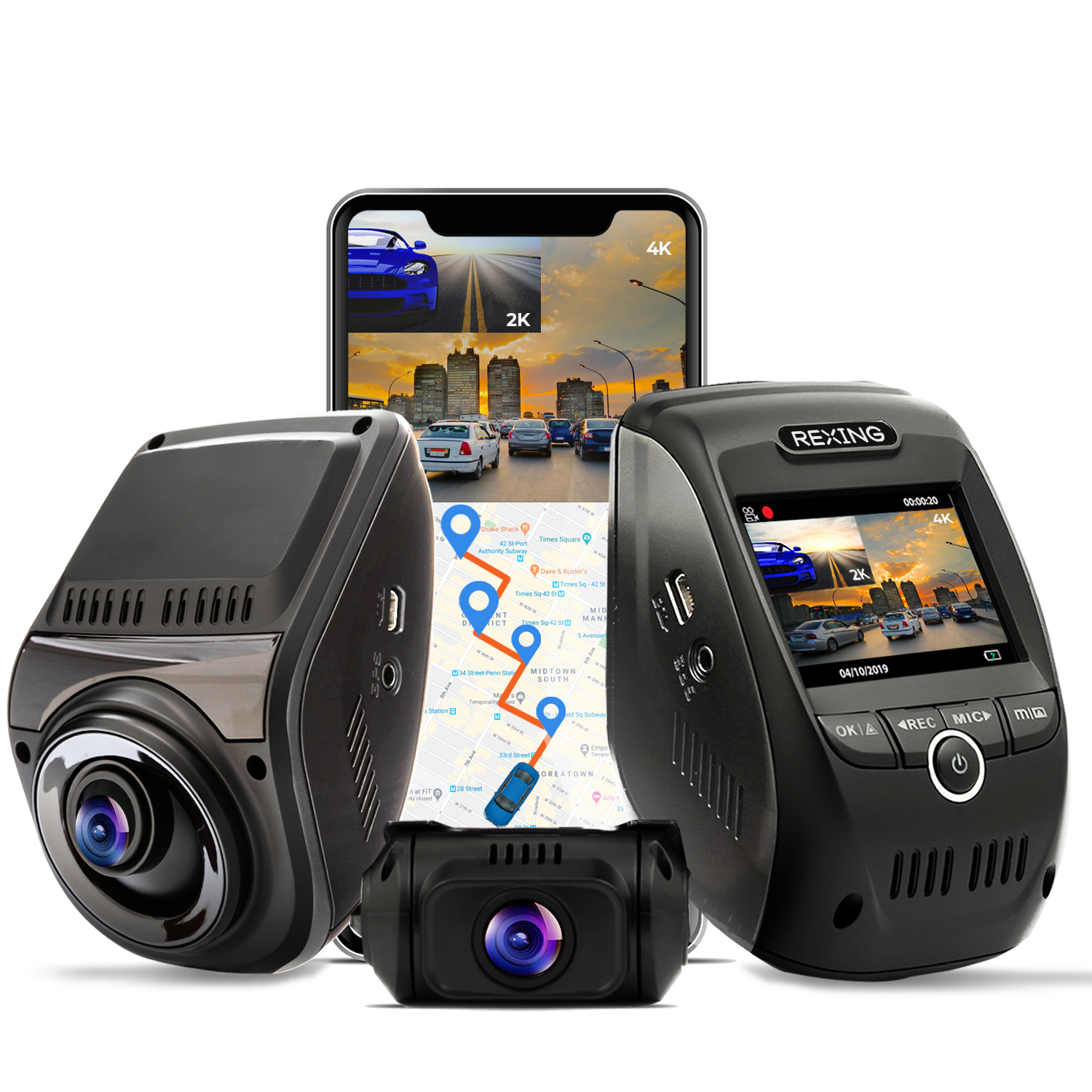 Rexing V1P Max 4K UHD Dual Channel Dash Cam 4K 3840x2160 Front + 2K Rear with Wi-Fi and GPS