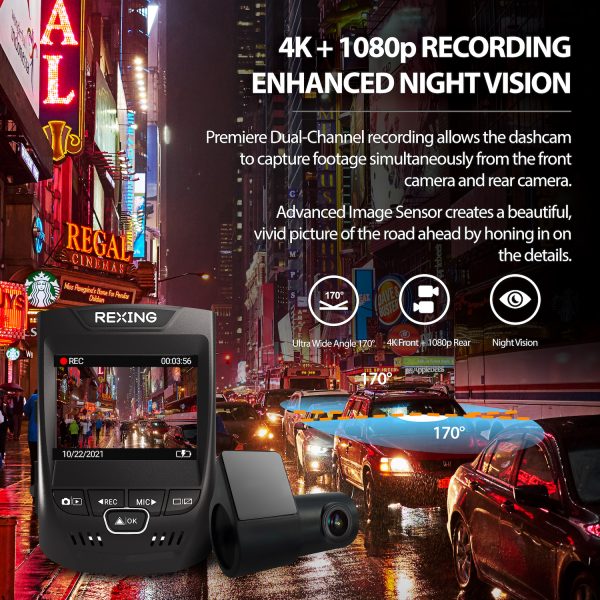 Rexing V1GW-4K 2.4 4K Ultra HD Car Dash Cam with Wi-Fi Built-in