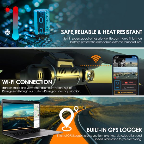 Rexing V3 Bundle Dual Camera Front and Inside Cabin Full HD 1080p with WiFi and Built-in GPS