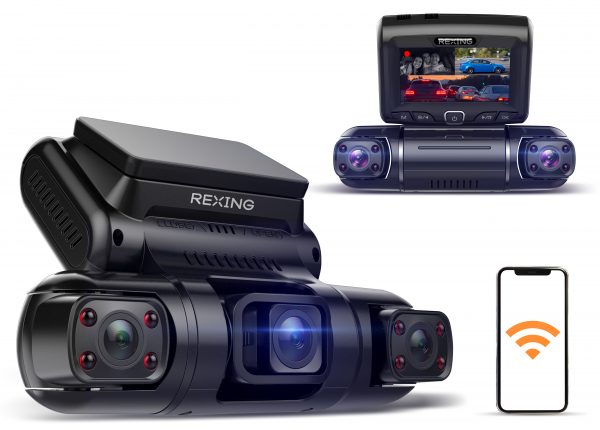 Rexing - S1 1080p FHD Front, Cabin and Rear 3-Channel Wi-Fi Dash Camera - Black