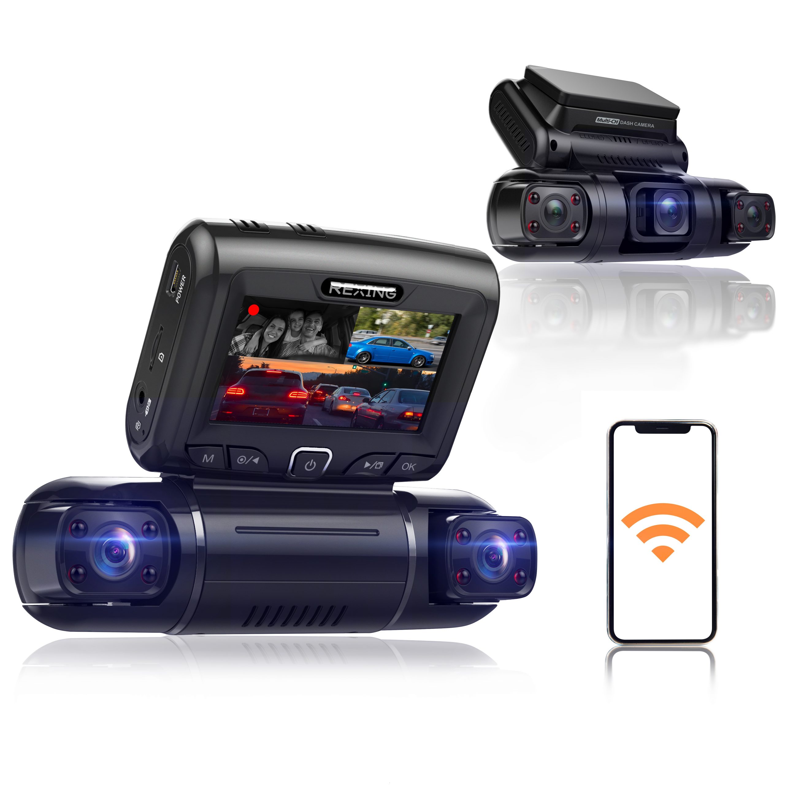 Rexing S3 3-Channel Dash Cam Front, Cabin, Sides 1080P+1080p+1080p