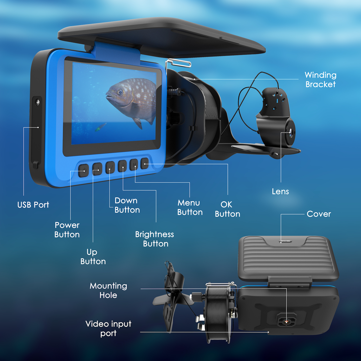 Olymbros D1 6" Underwater Fishing Camera – Professional Video Recorder With Night Vision