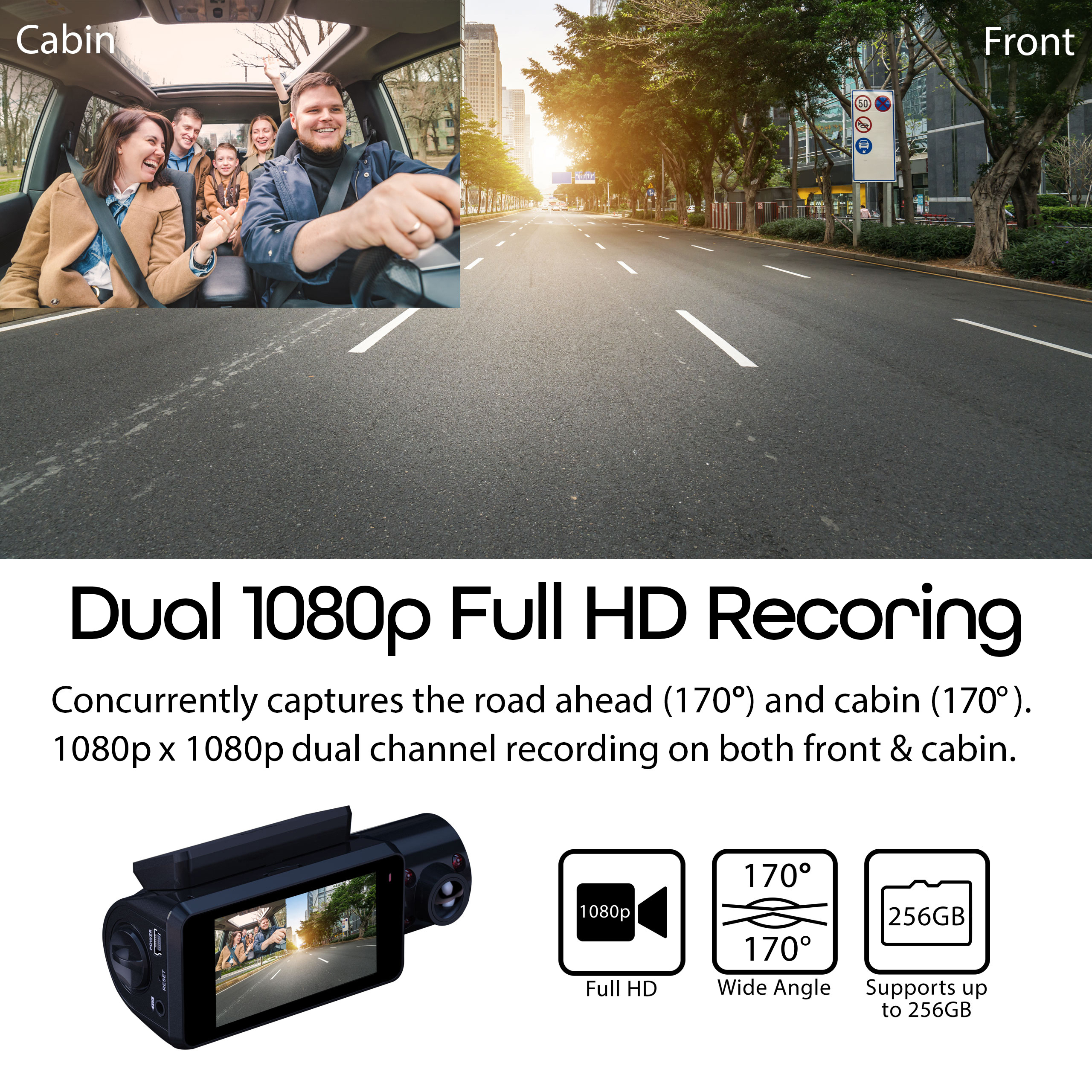 Rexing - V3 Basic Front And Cabin Dash Cam With Wi-Fi - V3 BASIC - 850012807629