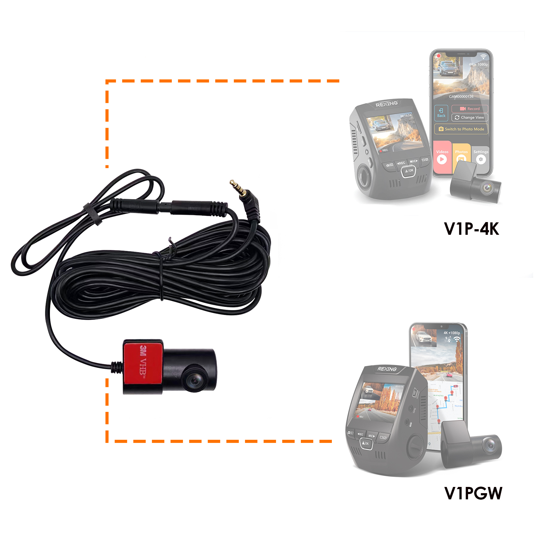 Rexing Rear Camera for V1P-4K and V1PGW-4K Dash Cams