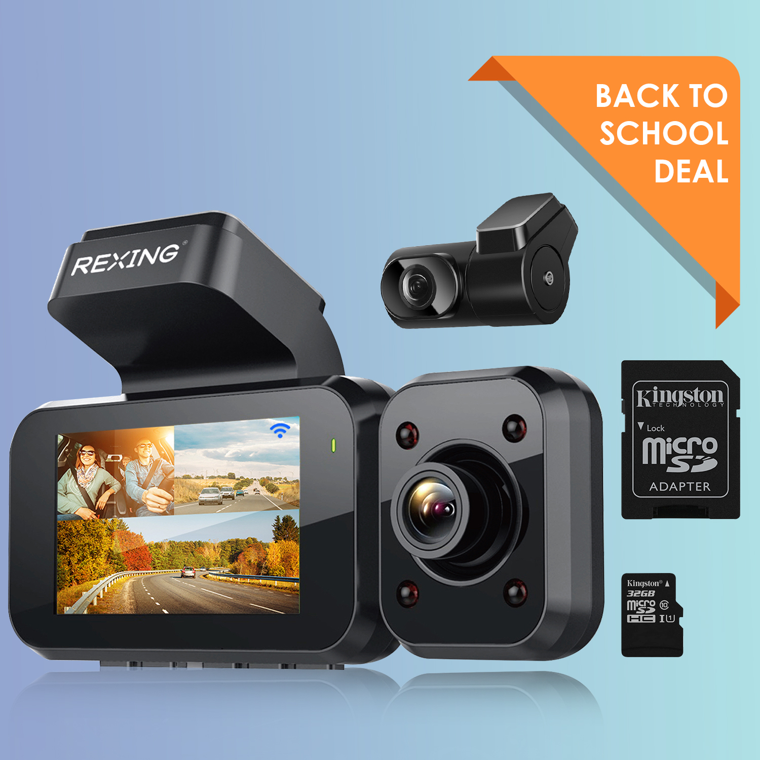 Rexing V5 Bundle Dash Cam 3-Channel Premium 4K with Wi-Fi and GPS