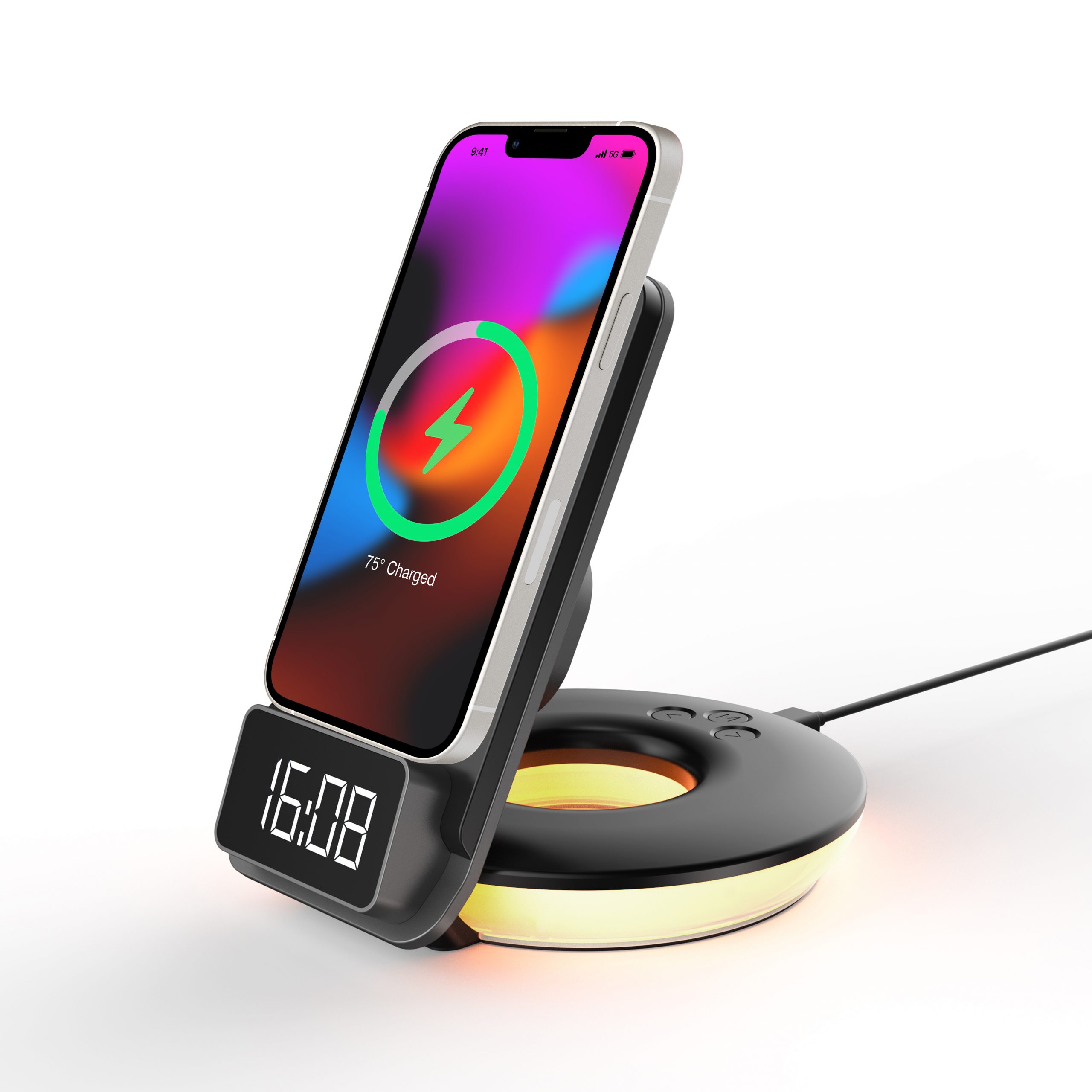 Rexing 3-in-1 Wireless Charging Station | Touch Control | Table Lamps for Home and Office | Desk Lamp with Cable | 15W Qi-certified Charging | Alarm