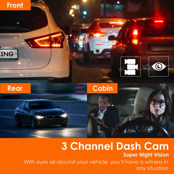 Rexing - V33 3 Channel 1440p+1440p+1440p Resolution Dashcam with