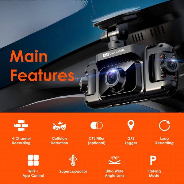Rexing R4 4 Channel Dash Cam W/ All Around 1080p Resolution, Wi-Fi, and GPS - Image 2