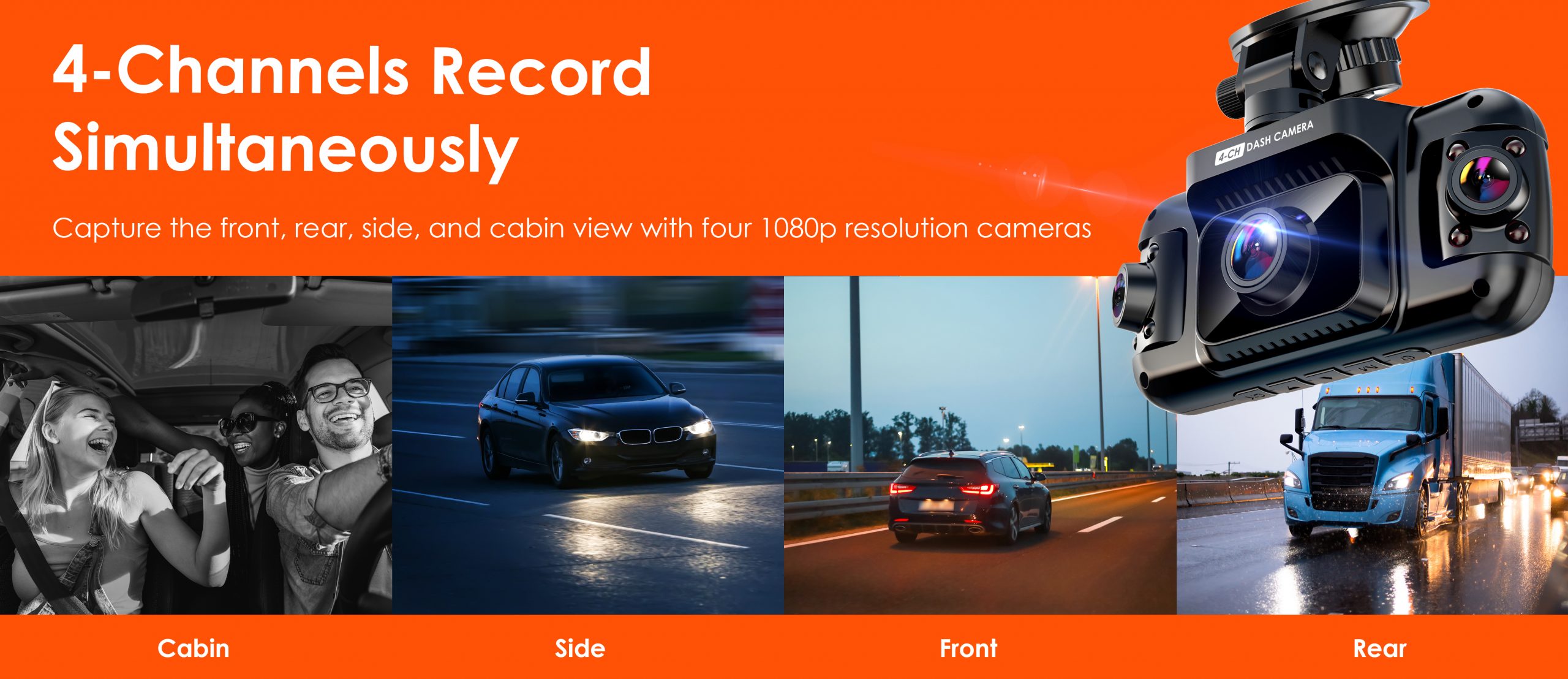 Rexing R4 4 Channel Dash Cam W/ All Around 1080p Resolution, Wi-Fi