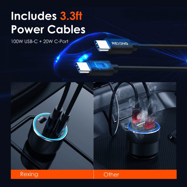 Rexing 120W Vehicle Quick Charger with 2 USB-C & 1 USB Port