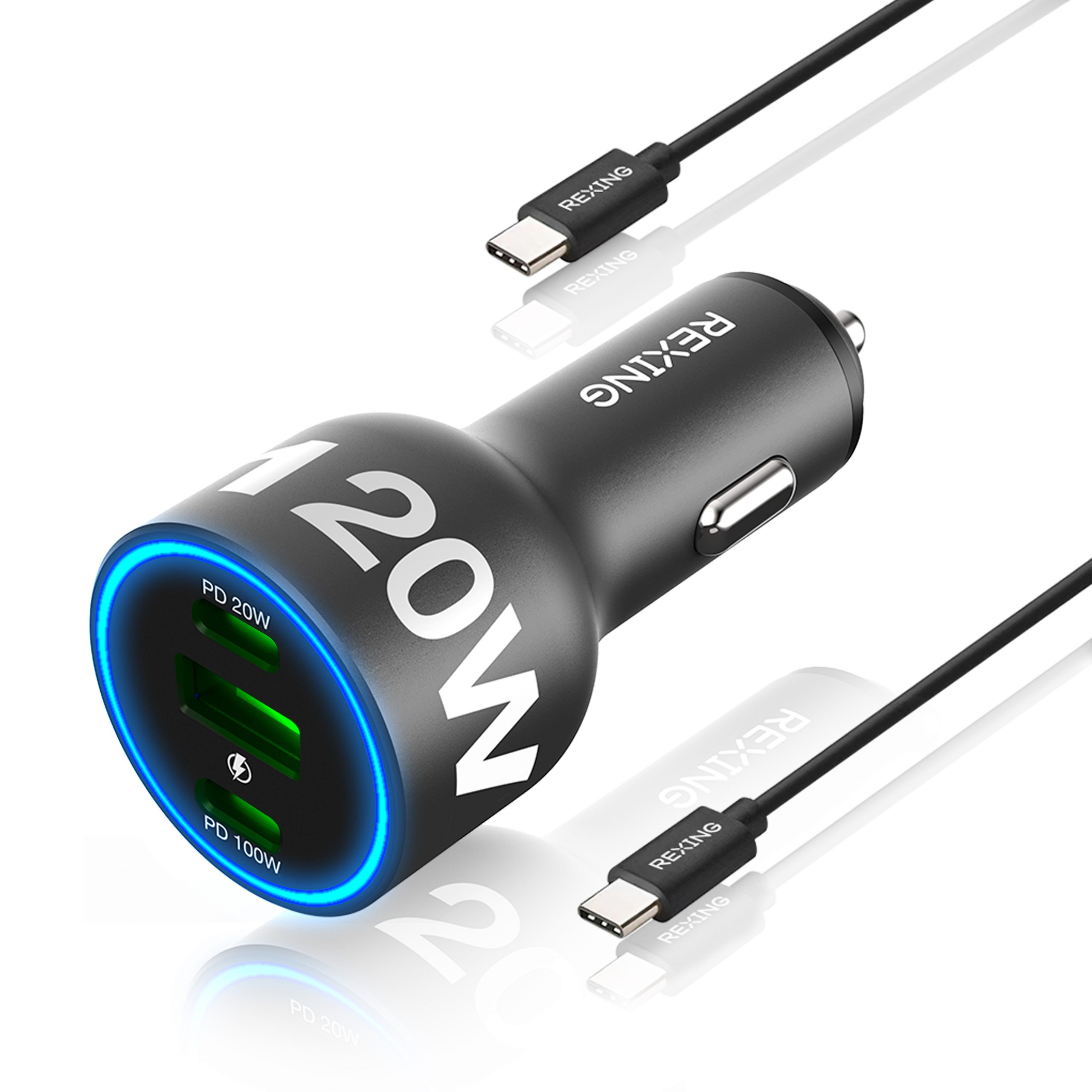 Rexing 120W USB C Triple Port Car Charger with Cable Included