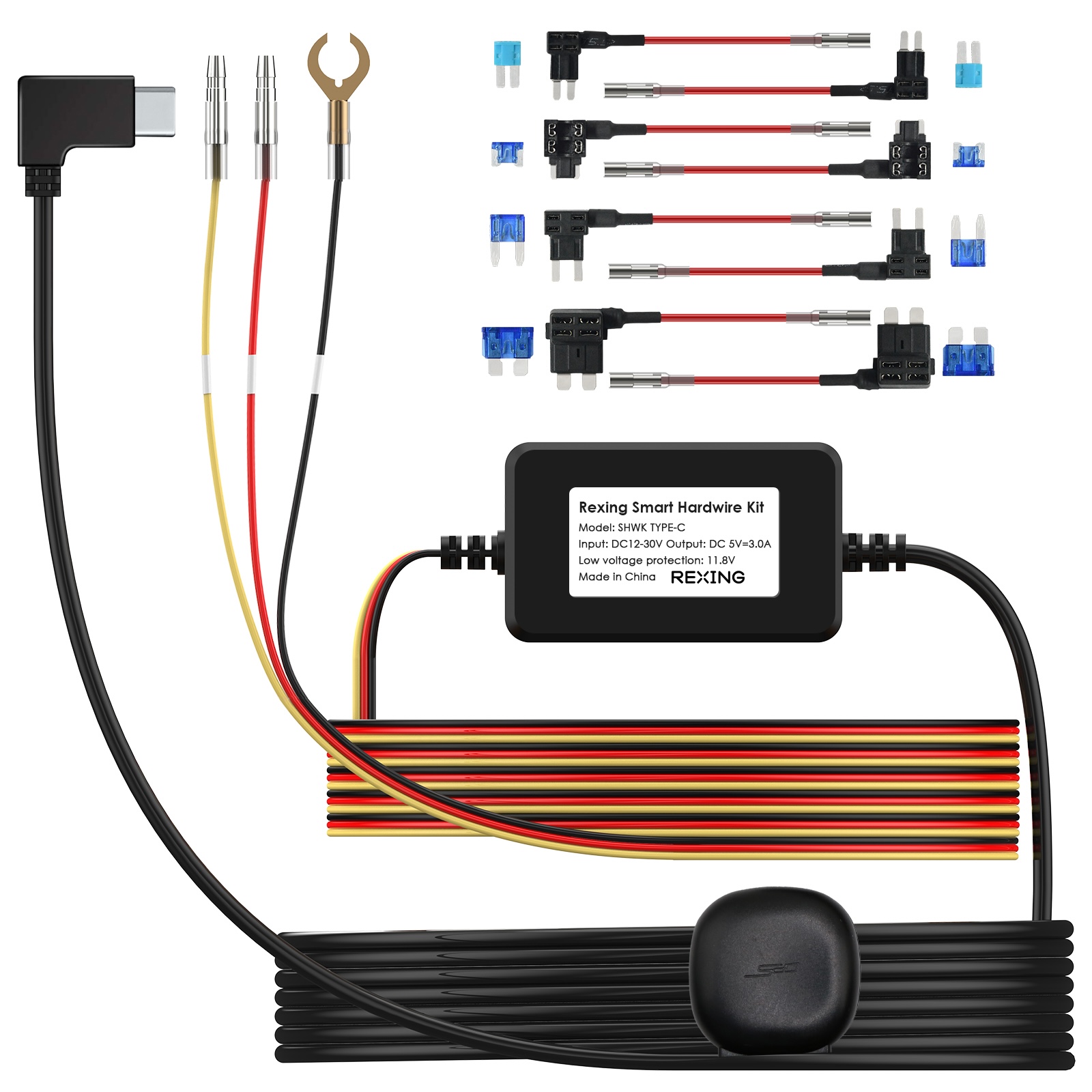Rexing Dash Cam Smart Hardwire Kit with GPS Logger Type C Hard Wire Kit Fuse Only