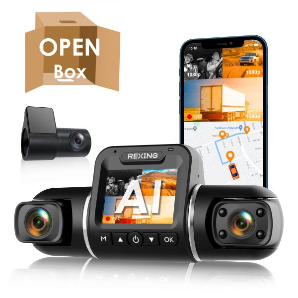 Rexing V2 PRO AI Dash Cam, 3-Channel Front/Cabin/Rear 1080p Recording with Wi-Fi and GPS (Open Box – Final Sale)