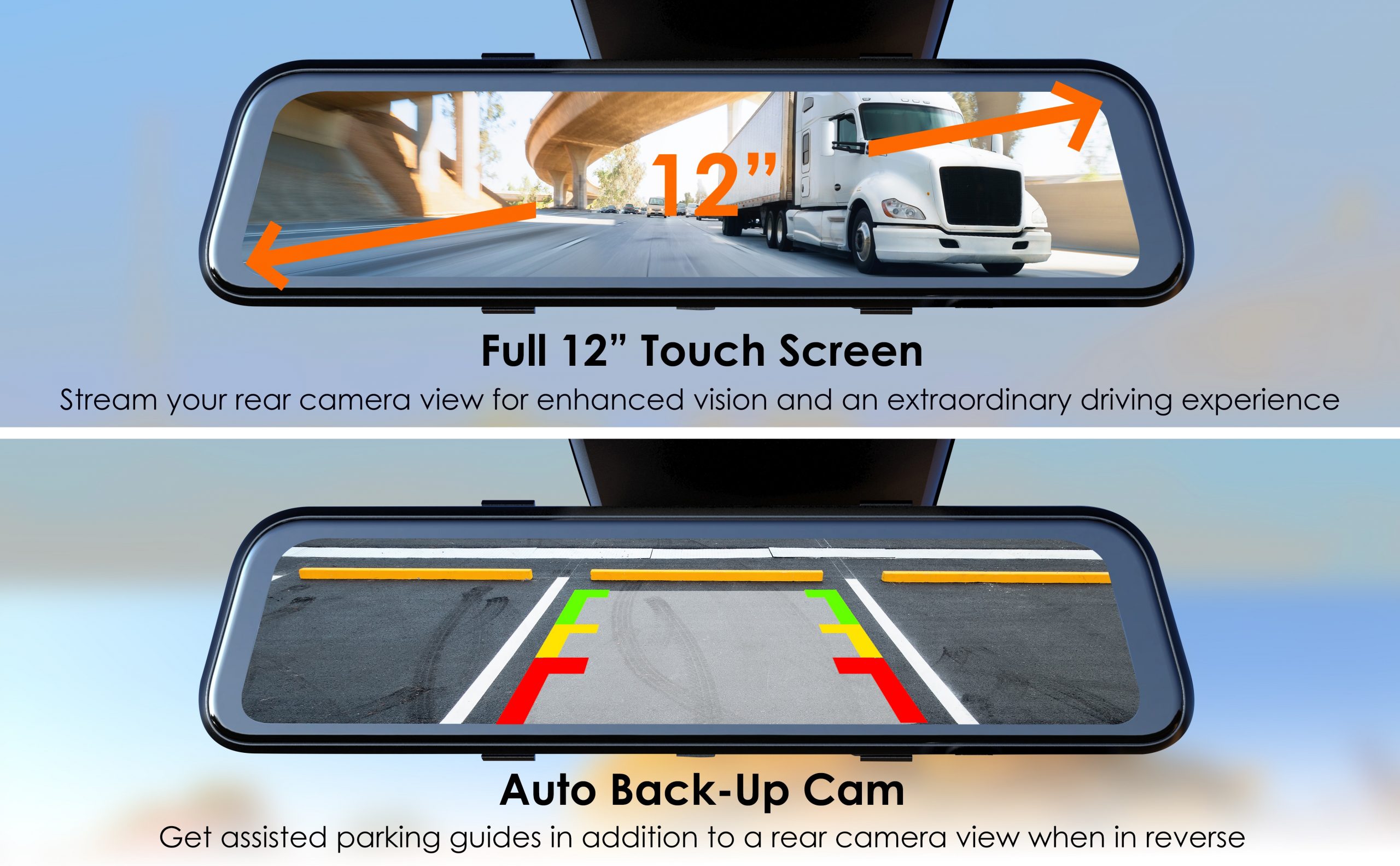 RexingUSA M2 Max - 2-Channel Mirror Dash Cam w/ 12” IPS Touch Screen, 4K + 1080p, Wi-Fi, GPS, ADAS,Loop Recording, Backup Camera, Parking Mode