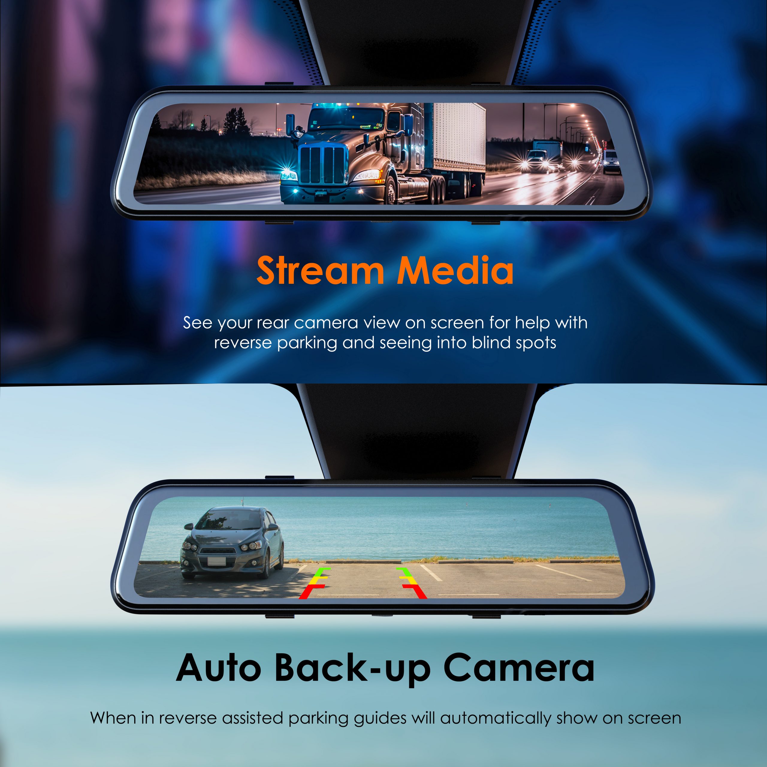 RexingUSA M2 Max - 2-Channel Mirror Dash Cam w/ 12” IPS Touch Screen, 4K + 1080p, Wi-Fi, GPS, ADAS,Loop Recording, Backup Camera, Parking Mode