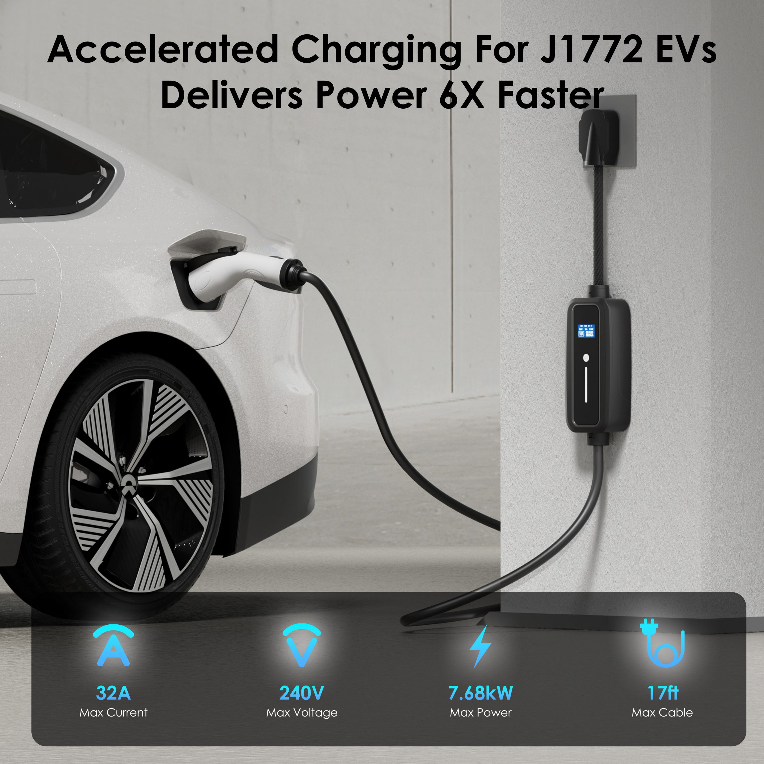 Rexing Level 1 EV Charger - 110V 16 Amp, NEMA 5-15 Plug, J1772  Compatibility, 17ft Extended Cable