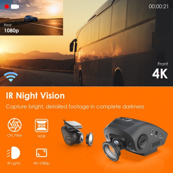 Rexing V1P SE 4K Dual Channel Car Dash Cam w/ GPS, Wi-Fi & Bonus CPL Filters - Image 4