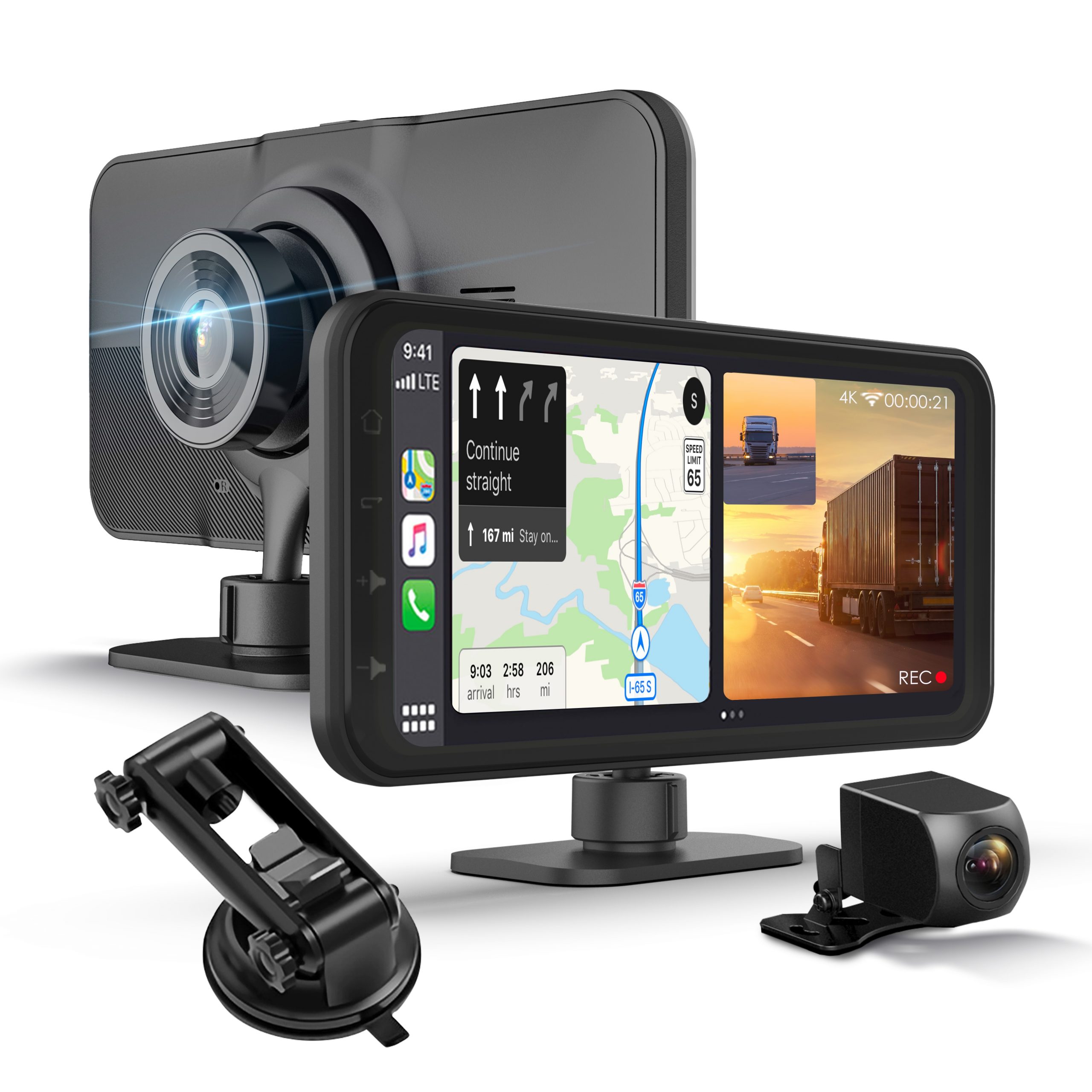 REXING Wireless Multimedia Receiver RoadMate CPDuo - CarPlay + Android Auto  + Dash Cam Feature