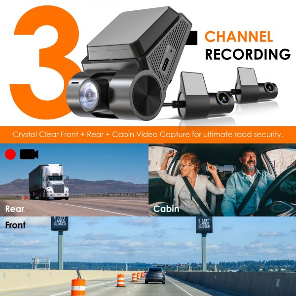 REXING RH2 Triple Channel Dash Cam - 2.5K Front and Dual 1080p Rear Cameras with Wi-Fi, and Optional GPS - Image 4