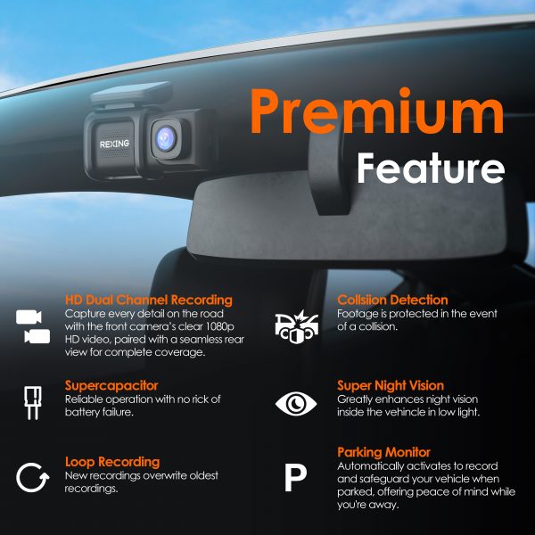 Rexing DT2 Dual Channel 1080p Front and Rear Dash Cam (Open Box) - Image 2