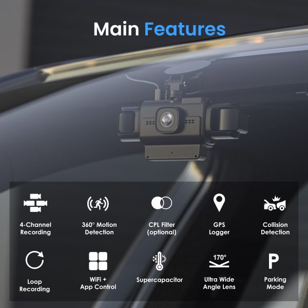 Rexing R4-RD 4-Channel Dash Cam with All-Around 1080p, Built-in 360° Parking Monitor, Wi-Fi, GPS, IR Night Vision - Image 2