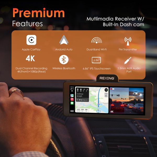 Rexing CP DUO 686 Wireless Apple CarPlay & Android Auto Display with 4K Dash Cam (Open Box) - Image 2